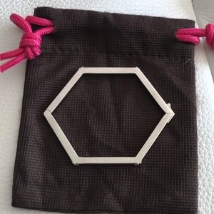 EUC Tory Burch Hex Logo Hinged Bracelet in Silver-Tone Metal